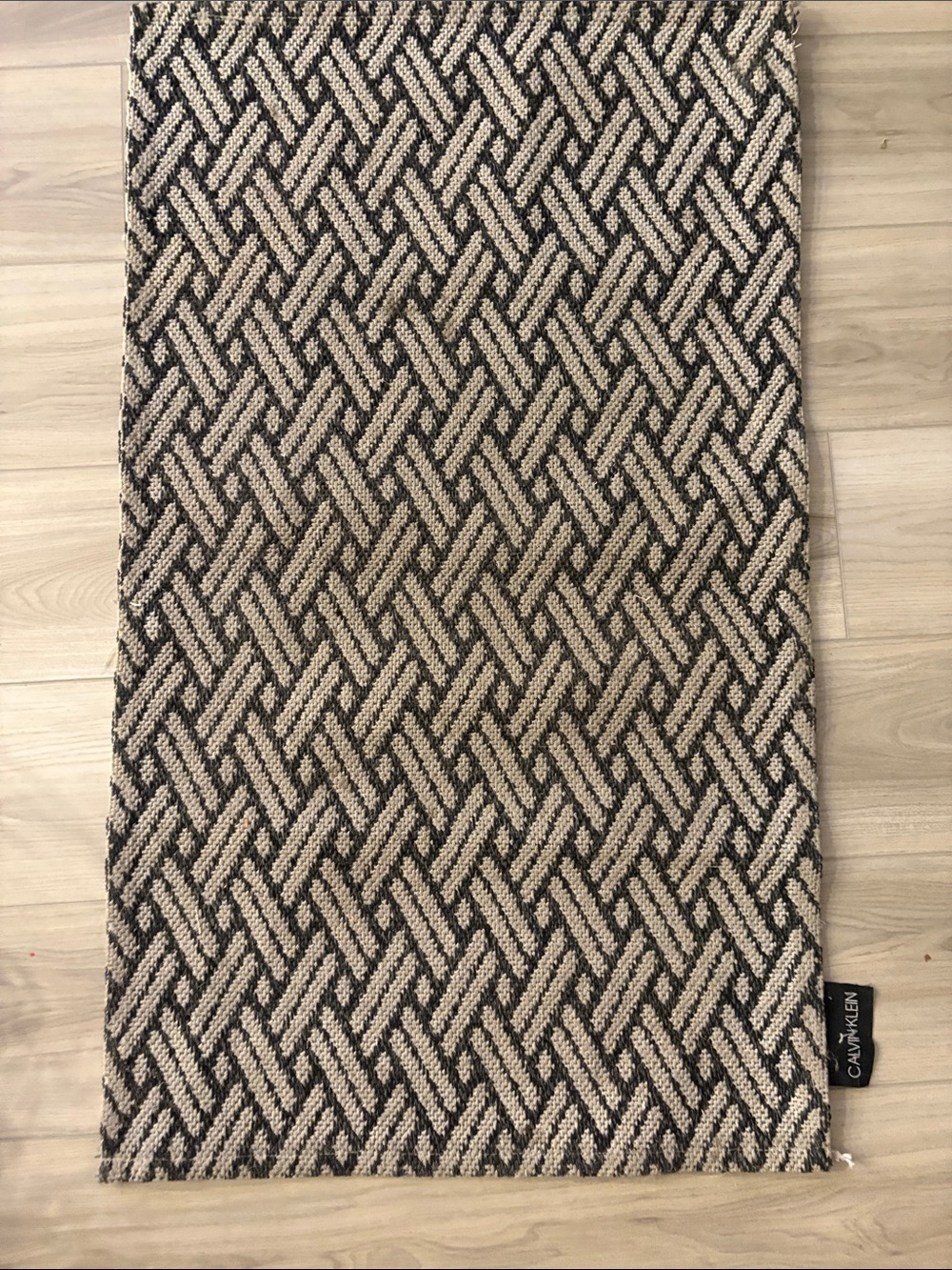Calvin Klein Black and Cream Geometric Woven Door Mat